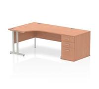 Impulse Bench 1600mm Left Crescent Office Desk Beech Top White Cantilever Leg Wo
