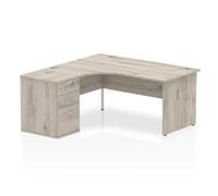 Impulse 1600 Left Crescent Desk Grey Oak Top Panel Leg + Desk High Ped