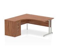 Impulse 1600 Left Crescent Desk Walnut Cantilever Leg + Desk High Ped