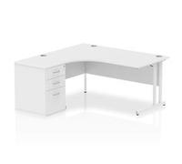 Impulse 1600 Left Crescent Desk White Cantilever Leg + Desk High Ped