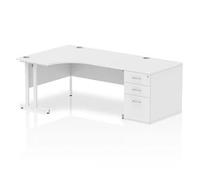 Impulse Bench 1600mm Left Crescent Office Desk White Top White Cantilever Leg Wo