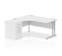 Dynamic Corner Left Hand Desk White MFC Cantilever Leg Grey Frame Impulse 1600/1630 x 800/600 x 730mm