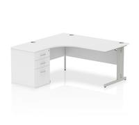 Impulse Bench 1600mm Left Crescent Office Desk White Top Silver Cable Managed Le