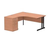 Impulse 1600 LH Crescent Desk Beech Black Cantilever 600 Desk High Ped