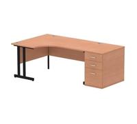Impulse Bench 1600mm Left Crescent Office Desk Beech Top Black Cantilever Leg Wo