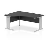 Impulse 1600mm Left Crescent Office Desk Black Top Silver Cable Managed Leg