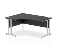 Impulse 1600mm Left Crescent Office Desk Black Top Silver Cantilever Leg