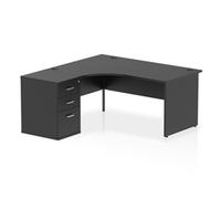 Impulse 1600mm Left Crescent Office Desk Black Top Panel End Leg Workstation 600