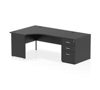 Impulse 1600mm Left Crescent Office Desk Black Top Panel End Leg Workstation 800