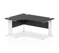 Impulse 1600mm Left Crescent Office Desk Black Top White Cable Managed Leg