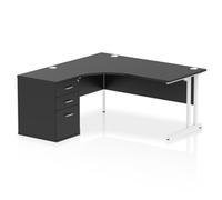 Impulse 1600mm Left Crescent Office Desk Black Top White Cantilever Leg Workstat