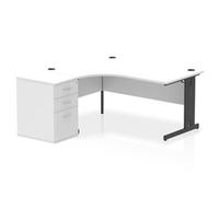 Impulse Bench 1600mm Left Crescent Office Desk White Top Black Cable Managed Leg
