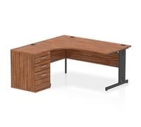 Impulse 1600 LH Crescent Desk Cable Managed Walnut/Black 600 DH Ped