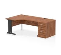 Impulse Bench 1600mm Left Crescent Office Desk Walnut Top Black Cable Managed Le
