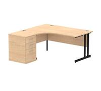 Impulse Bench 1800mm Left Crescent Desk Beech Top Black Cantilever Leg