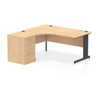 Impulse Bench 1600mm Left Crescent Office Desk Maple Top Black Cable Managed Leg