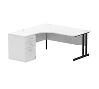 Impulse Bench 1600mm Left Crescent Desk Beech Top Black Cantilever Leg
