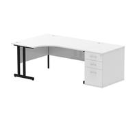 Impulse Bench 1600mm Right Crescent Desk Maple Top Black Cantilever Leg