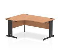 Impulse 1600 LH Crescent Office Desk Oak Top Black Cable Managed Leg