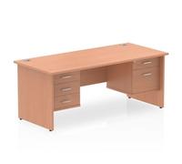 Dynamic Rectangular Office Desk Beech MFC Panel End Leg Beech Colour Frame 1 x 2 Drawer 1 x 3 Drawer Fixed Ped 1600 x 800 x 730mm