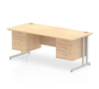 Impulse 1600 Rectangle Silver Cant Leg Desk Maple 1 x 2 - MI002465