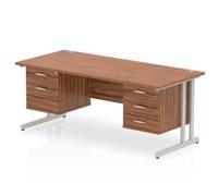 Impulse 1600 Rectangle Silver Cant Leg Desk Walnut 1 x 2 - MI001953