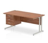 Impulse 1600 Rectangle Silver Cant Leg Desk Walnut 1 x 3 - MI001929