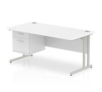 Dynamic Rectangular Office Desk White MFC Cantilever Leg Silver Frame Impulse 1 x 2 Drawer Fixed Ped 1600 x 800 x 730mm