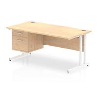 Impulse Bench 1600 X 800mm Straight Office Desk Maple Top White Cantilever Leg W