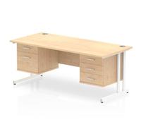 Impulse 1600 Rectangle White Cant Leg Desk Maple 1 x 2 - MI002469