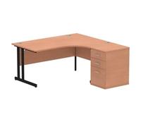 Impulse 1600 RH Crescent Desk Beech Black Cantilever 600 Desk High Ped