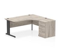 Impulse Bench 1600mm Right Crescent Office Desk Grey Oak Top Black Cable Managed