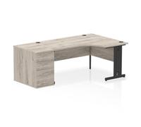 Impulse Bench 1600mm Right Crescent Office Desk Grey Oak Top Black Cable Managed