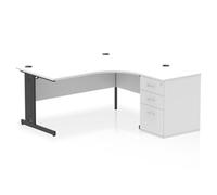 Impulse 1600mm Right Crescent Office Desk White Top Black Cable Managed Leg Workstation 600 Deep Desk High Pedestal