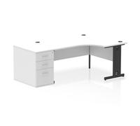 Impulse Bench 1600mm Right Crescent Office Desk White Top Black Cable Managed Le