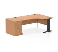 Impulse Bench 1600mm Right Crescent Office Desk Oak Top Black Cable Managed Leg