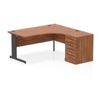 Impulse Bench 1600mm Right Crescent Office Desk Walnut Top Black Cable Managed L