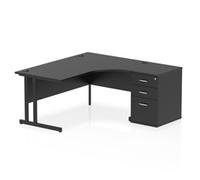 Impulse 1600mm Right Crescent Office Desk Black Top Black Cantilever Leg Workstation 600 Deep Desk High Pedestal