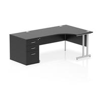 Impulse 1600 RH Crescent Desk Cantilever Black/Silver 800 Desk Hi Ped