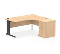 Impulse Bench 1600mm Right Crescent Office Desk Maple Top Black Cable Managed Le