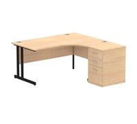 Impulse 1600 RH Crescent Desk Maple Black Cantilever 600 Desk High Ped