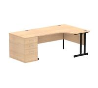 Impulse Bench 1600mm Right Crescent Desk Grey Oak Top Black Cantilever Leg