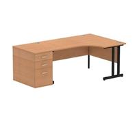 Impulse 1600 RH Crescent Desk Oak Black Cantilever 800 Desk High Ped