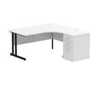 Impulse 1600 RH Crescent Desk White Black Cantilever 600 Desk High Ped