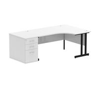 Impulse Bench 1800mm Right Crescent Desk Grey Oak Top Black Cantilever Leg