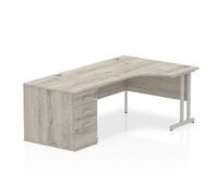 Impulse 1600 Right Crescent Desk Grey Oak Cantilever + Desk High Ped