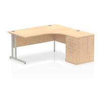 Impulse 1600 Right Crescent Desk Maple Cantilever Leg + Desk High Ped