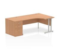 Impulse 1600 Right Crescent Desk Oak White Cantilever + Desk High Ped