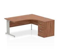 Impulse 1600 Right Crescent Desk Walnut Cable Managed + Desk High Ped