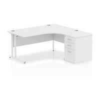 Impulse 1600 Right Crescent Desk White Cantilever Leg + Desk High Ped